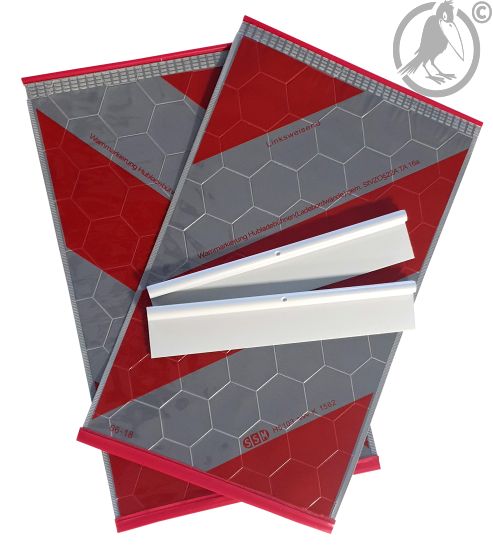 Satz Warnmarkierung für Ladebordwände mit Kunststoff-Halterung rechts-/linksweisend, 440 x 260 mm