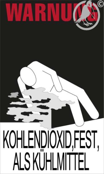 Warnkennzeichnung Kühlmittel "KOHLENDIOXID,FEST,ALS KÜHLMITTEL"