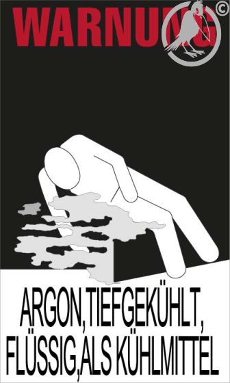 Warnkennzeichnung Kühlmittel "ARGON,TIEFGEKÜHLT,FLÜSSIG,ALS KÜHLMITTEL