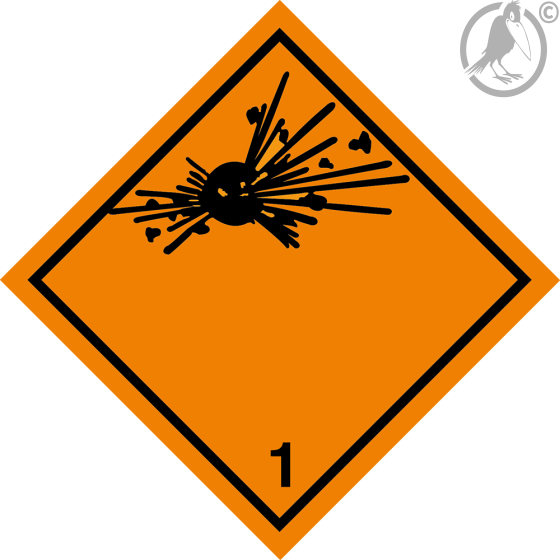 Gefahrgutaufkleber Klasse 1, ohne Angabe der Unter,- sowie der Verträglichkeitsklasse