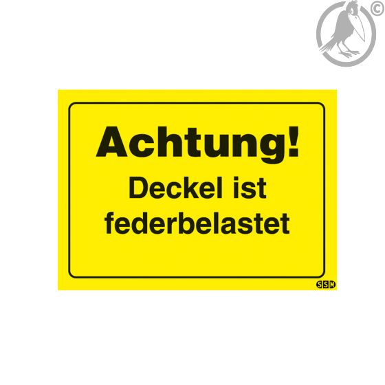 Aufkleber für Container "Achtung! Deckel ist federbelastet!", aus wetterfester Folie, 210 x 105 mm