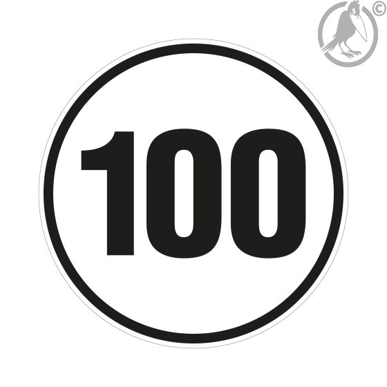 Geschwindigkeitsschild 100 km/h, gemäß StVZO § 58, Folie, selbstklebend, Ø 200 mm
