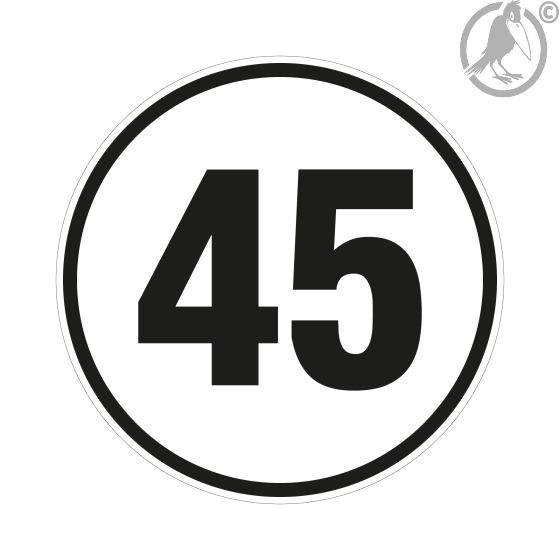 Geschwindigkeitsschild 45 km/h, gemäß StVZO § 58, Folie, selbstklebend, Ø 200 mm