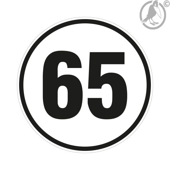 Geschwindigkeitsschild 65 km/h, gemäß StVZO § 58, Folie, selbstklebend, Ø 200 mm