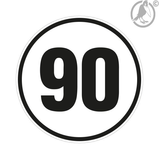 Geschwindigkeitsschild 90 km/h, gemäß StVZO § 58, Folie, selbstklebend, Ø 200 mm