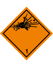 Gefahrgutaufkleber Klasse 1, ohne Angabe der Unter,- sowie der Verträglichkeitsklasse