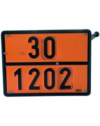 Gefahrguttafel ADR mit Drehwechsel für Benzin und Diesel-Heizöl, aus Edelstahl 400 x 300 mm