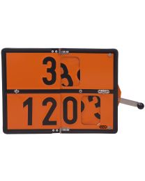 Klappbare Gefahrguttafel ADR mit Drehwechsel für Benzin und Diesel-Heizöl, aus Edelstahl 400 x 300 mm