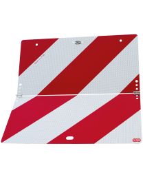 Klappbare Parkwarntafel Typ 2 rechtsweisend für Fahrzeug vorne gem. § 51c StVZO, aus Aluminium, 423 x 423 mm