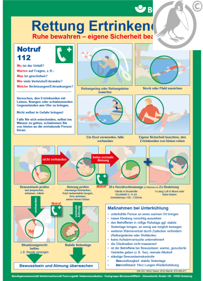 Tafel Rettung Ertrinkender BG eckig